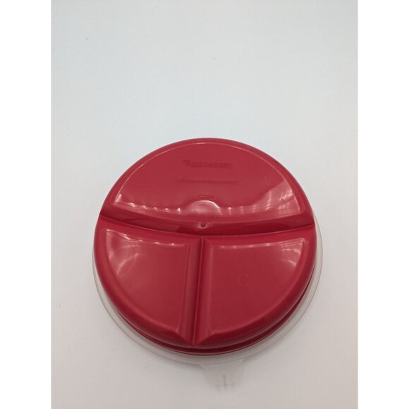 Vintage Tupperware Microwave Reheatable Red Divided Container Sheer Lid - Picture 6 of 7